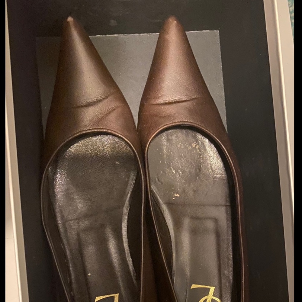 yves saint laurent brown leather flat shoes vampy